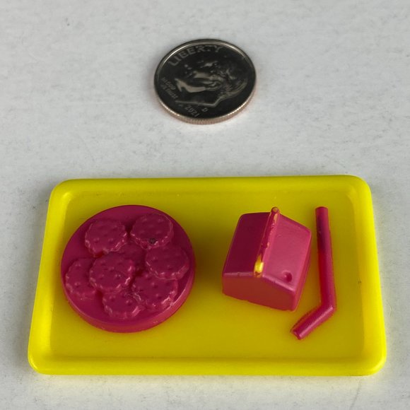 Barbie Pretend Food Tray Milk Straw Cookies Yellow Tray Plate Playset Accessory - Picture 4 of 5